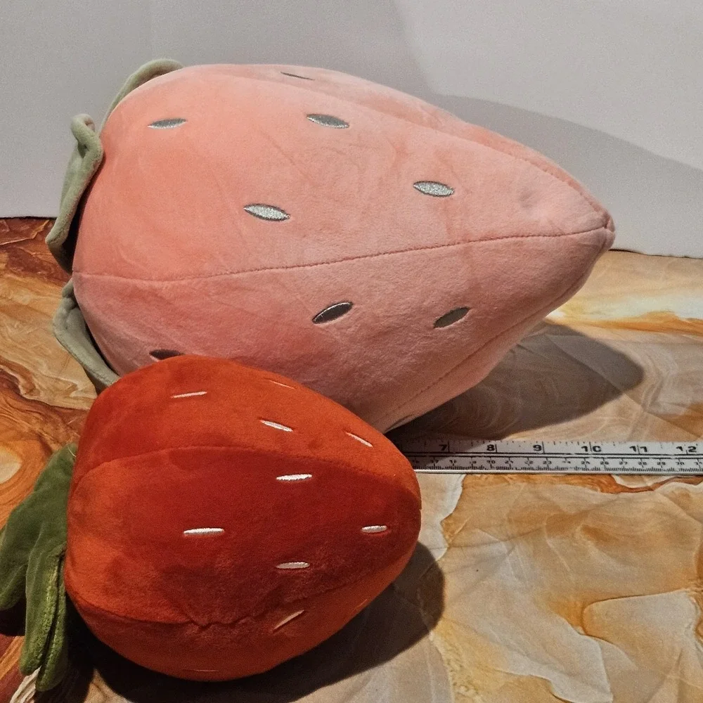 Strawberry Plush Lot of 2 Large Pink Red Fruit Stuffed Toys Kawaii Decor